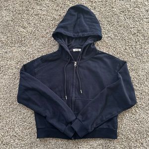 Garage Navy Blue Cropped Zip Up Hoodie
